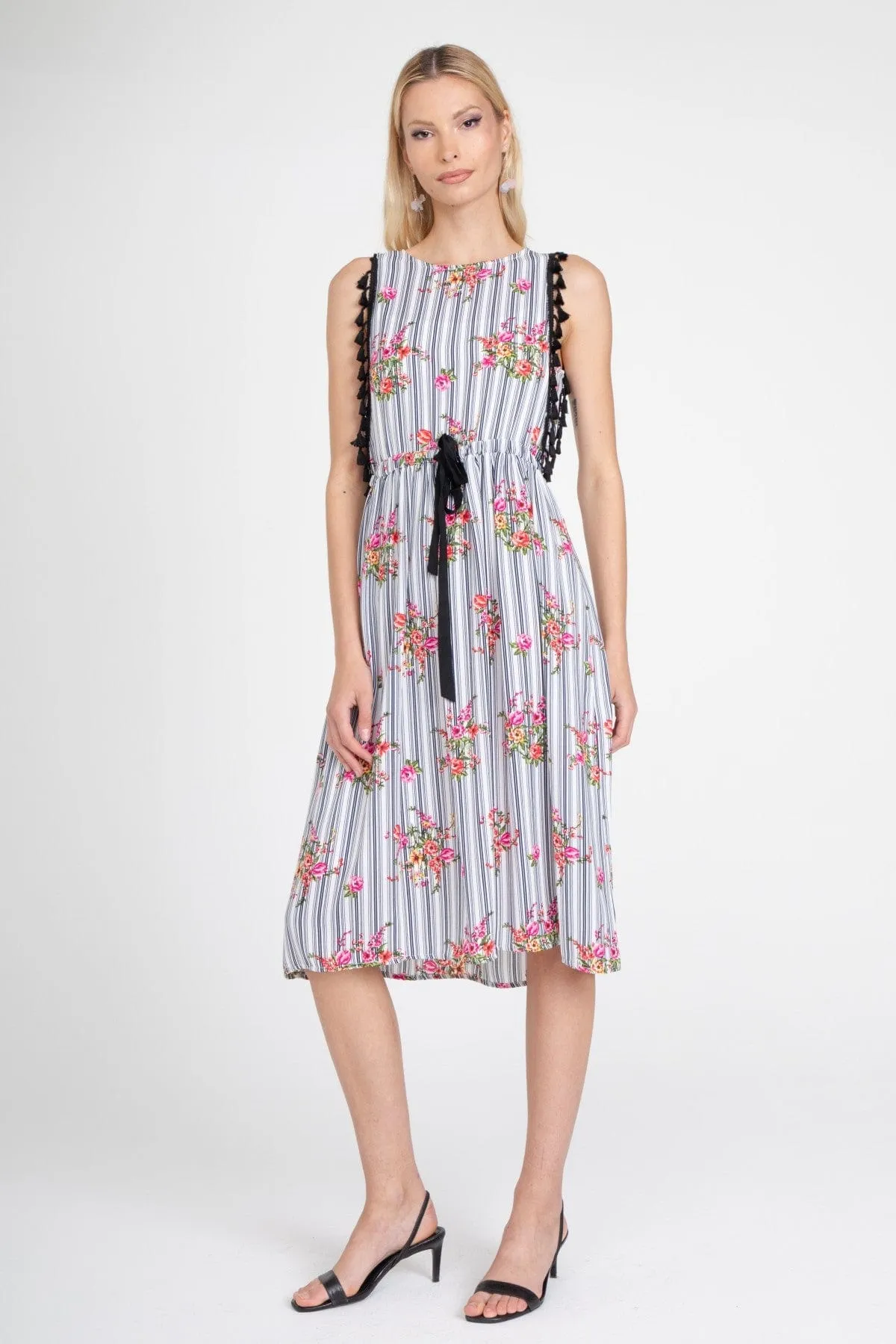 Modern Twist Stripe Tassle Midi Dress