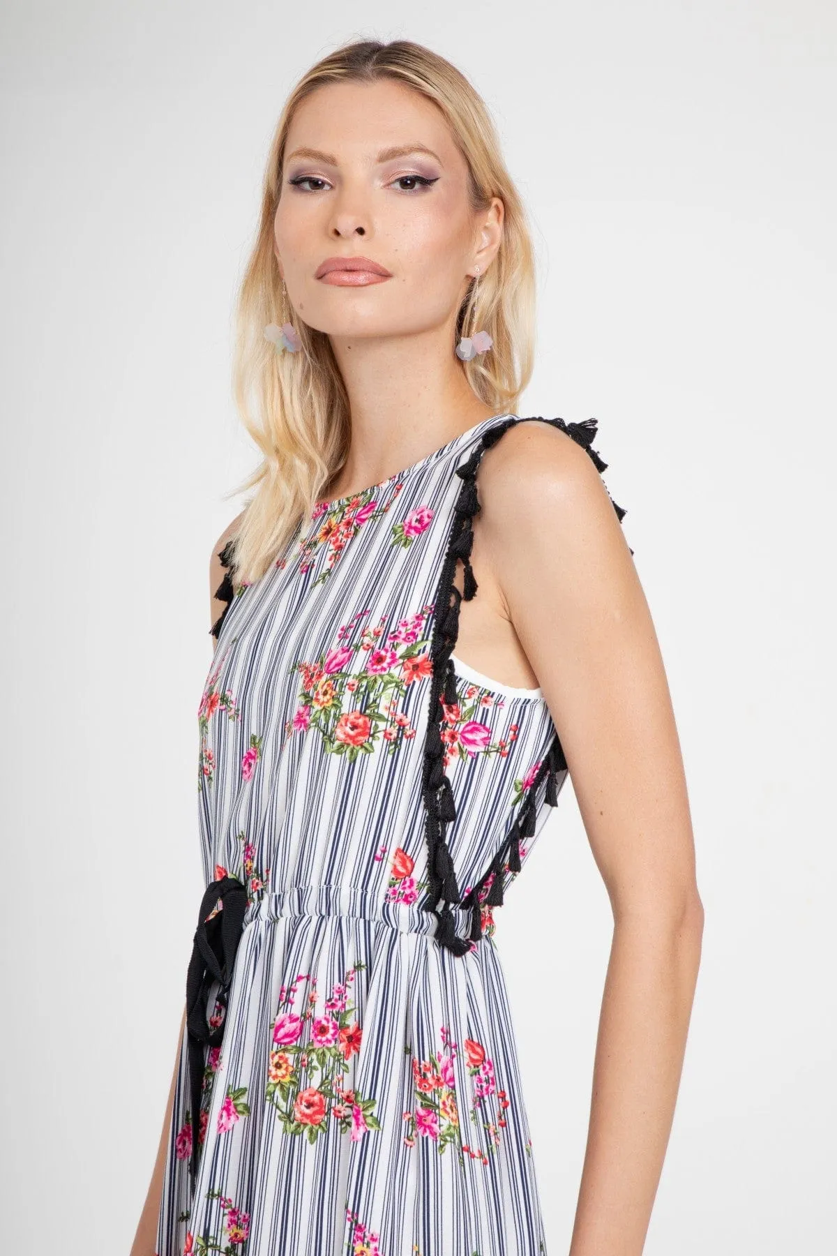 Modern Twist Stripe Tassle Midi Dress