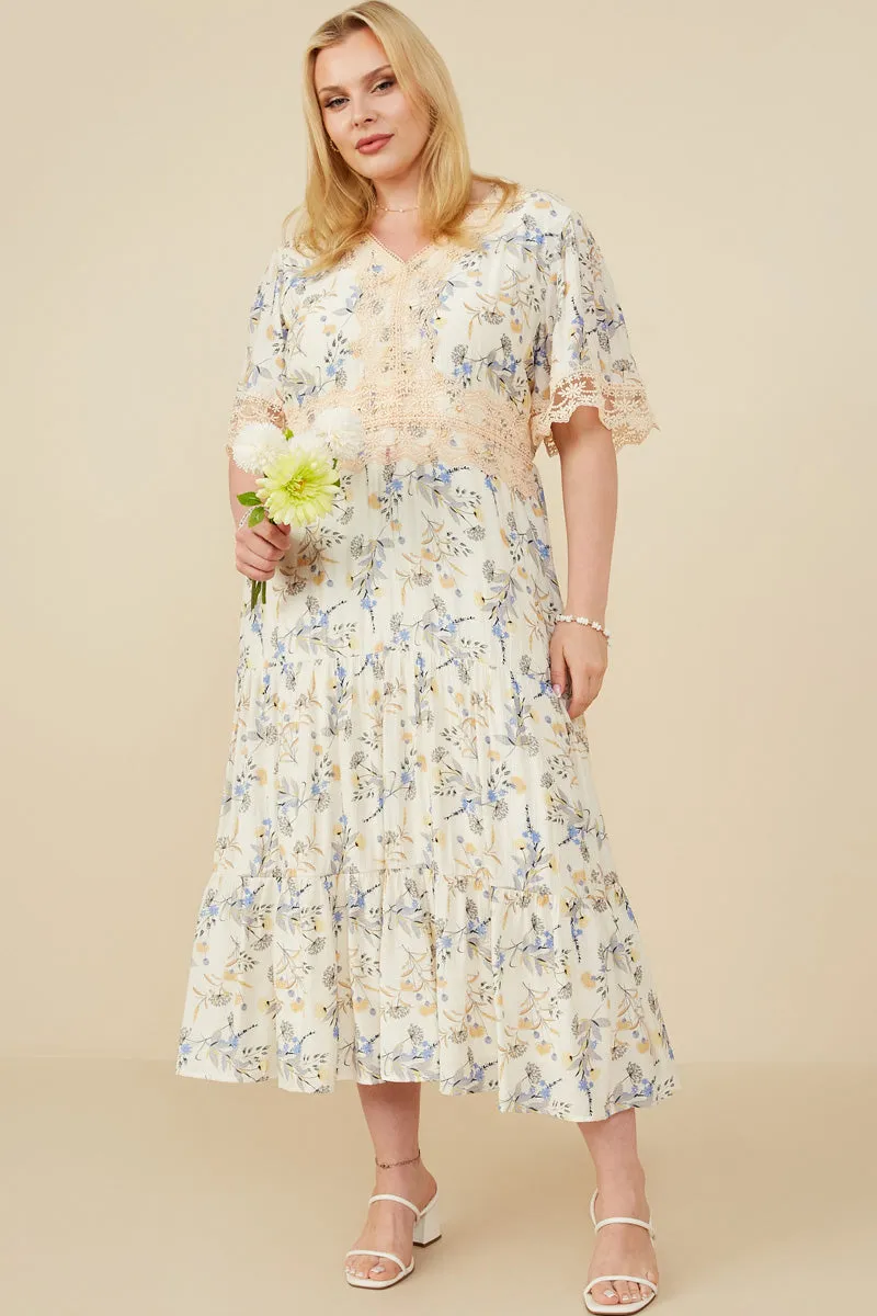 Contrast Lace Detailed Floral Dress lightweight fabric Light Fit