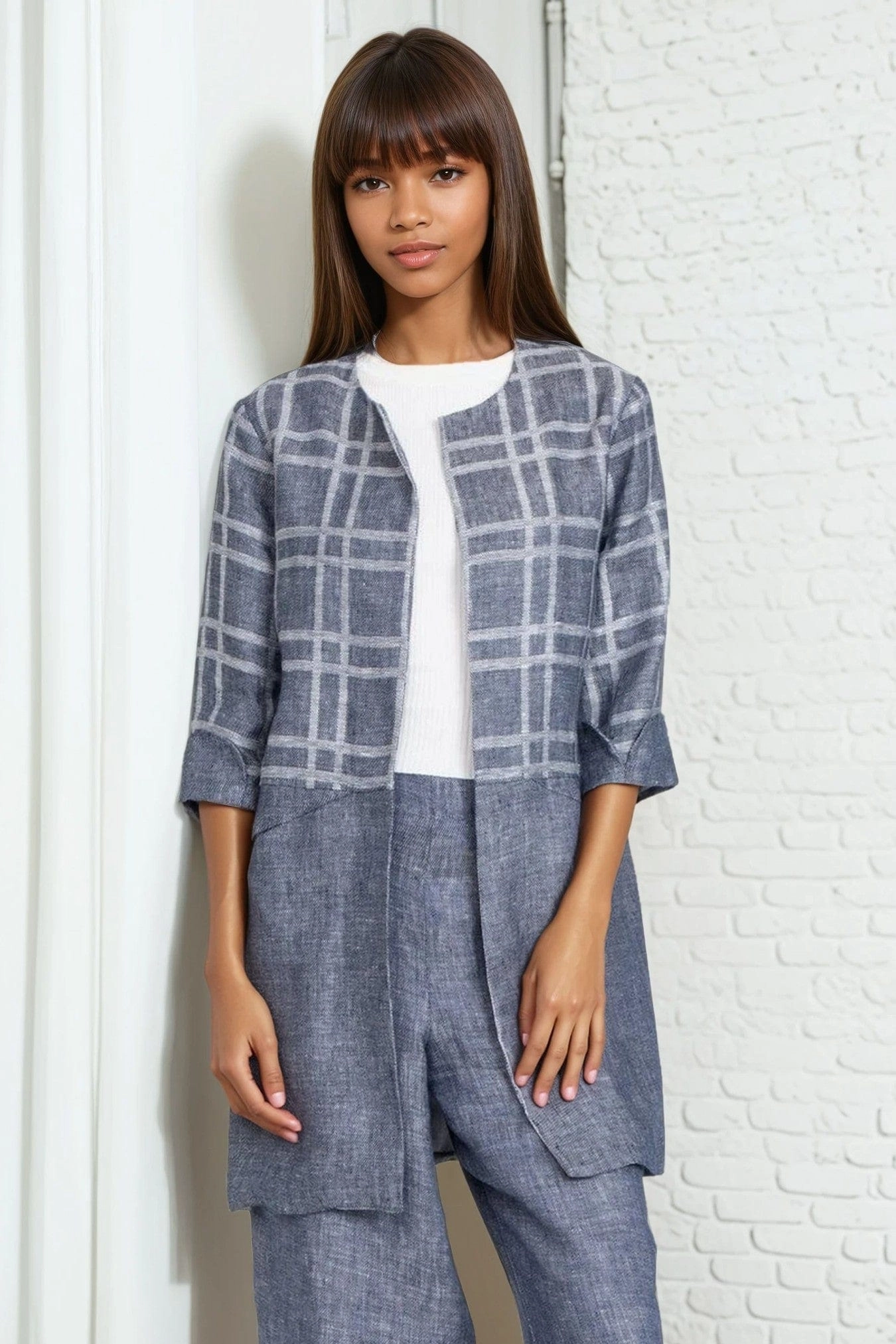 Modern Cool Carrie Car Coat ?C Plaid Linen