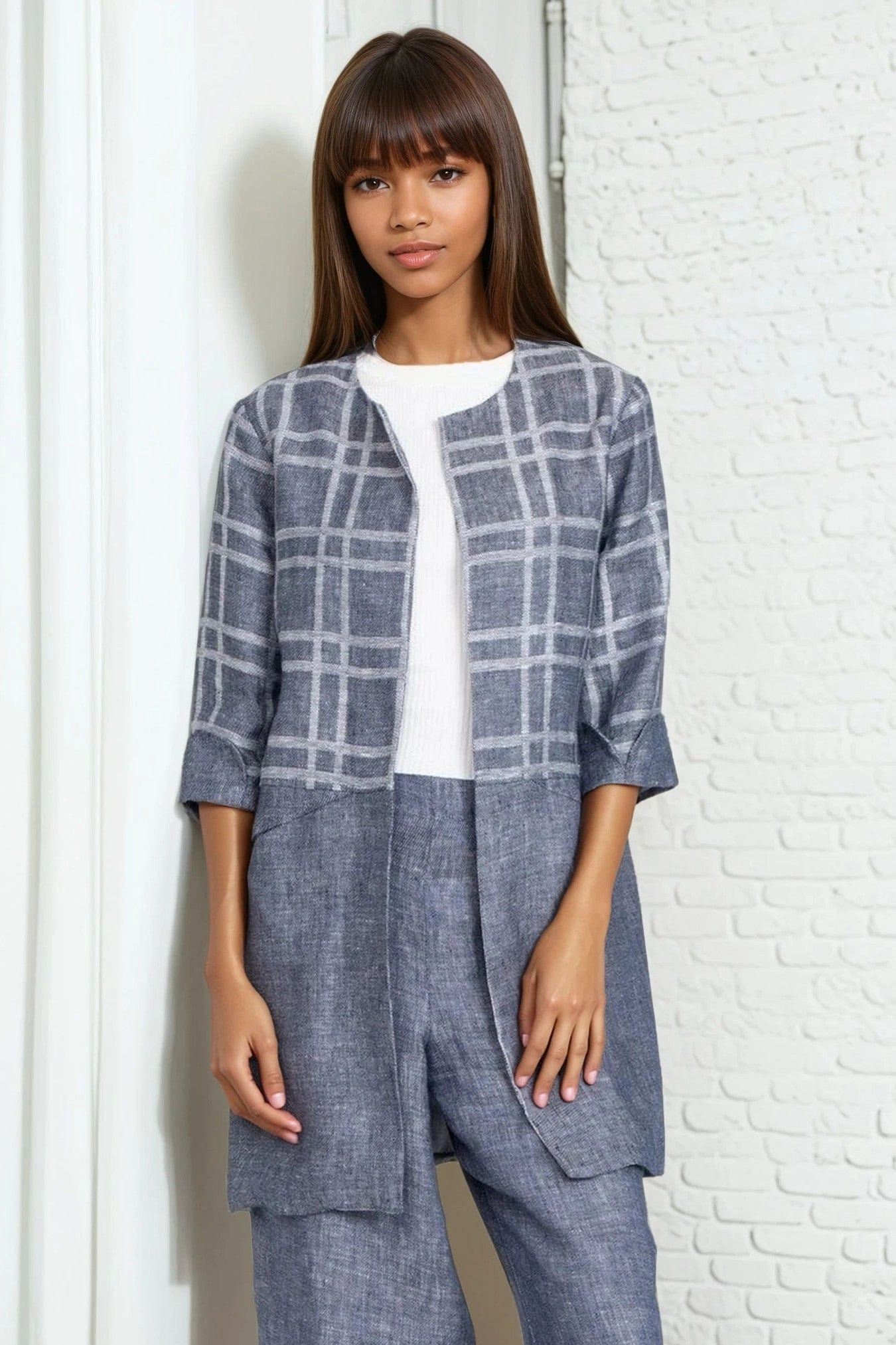 Carrie Car Coat ?C Plaid Linen Wool blend
