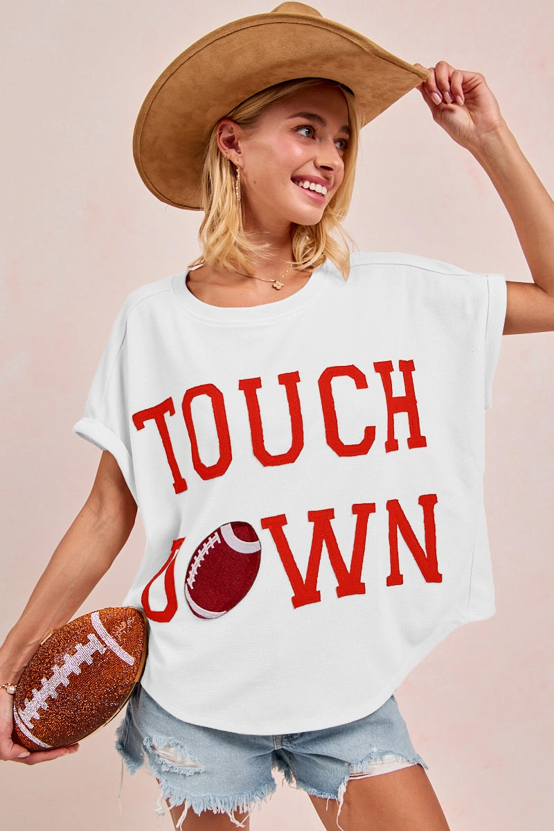 IP8188G-60 | GAMEDAY TOUCHDOWN LETTER PATCHES WAFFLE SHORT TOP Practical Everyday Fit Versatile Design