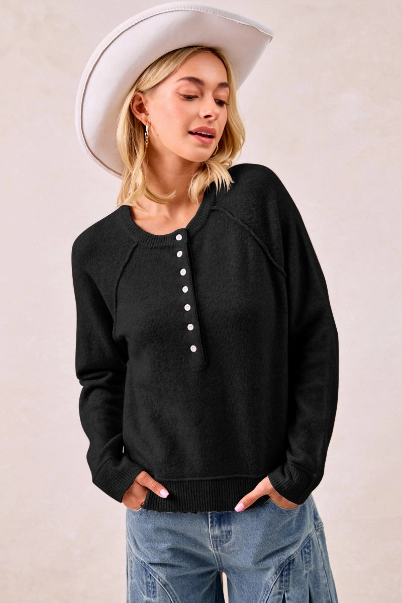 Chill Look Soft Layers IT4299R-01 | SOLID KNIT SWEATER TOP WITH LONG SLEEVES
