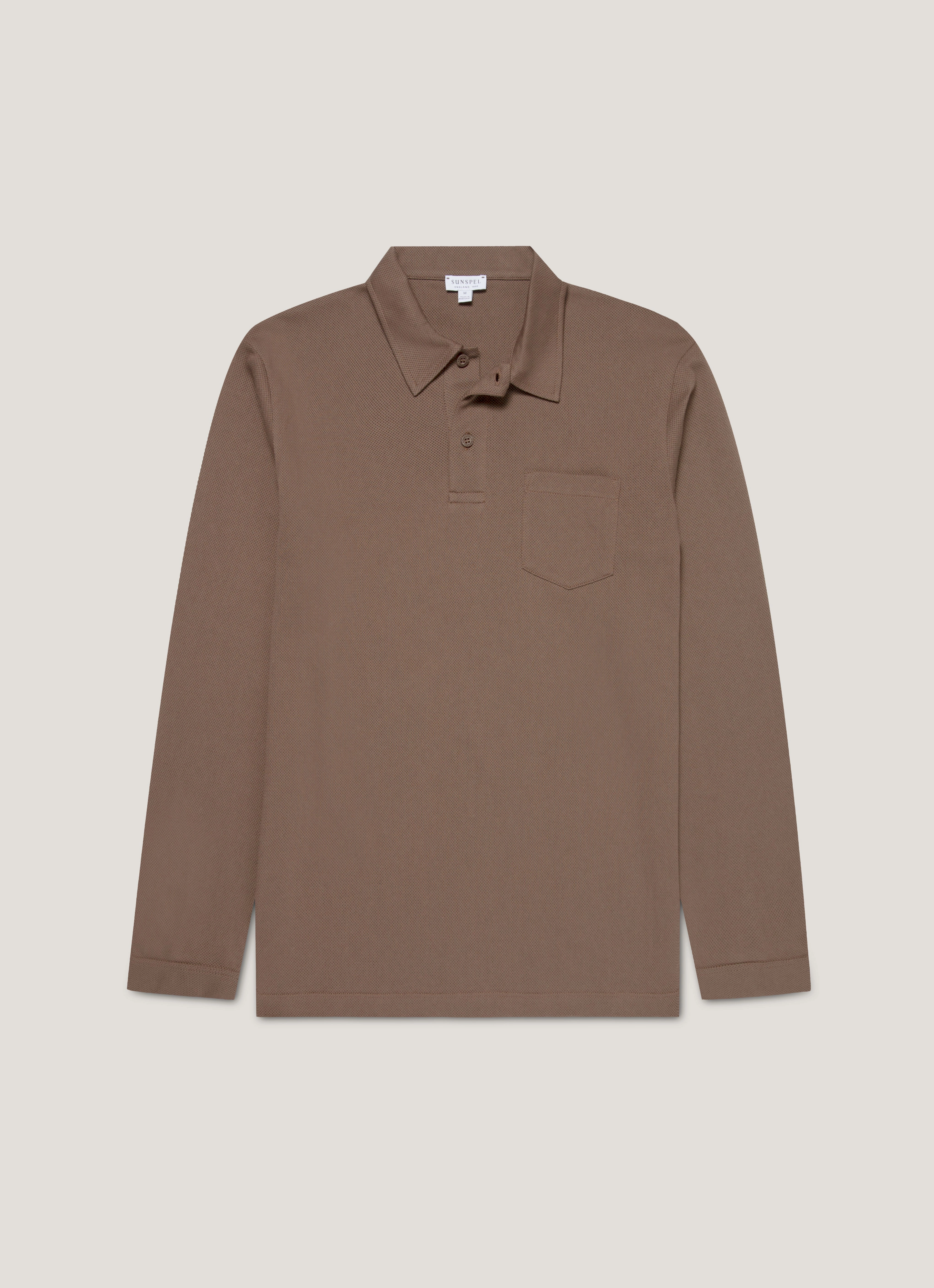Men's Long Sleeve Riviera Polo Shirt in Bark Weekend Trend