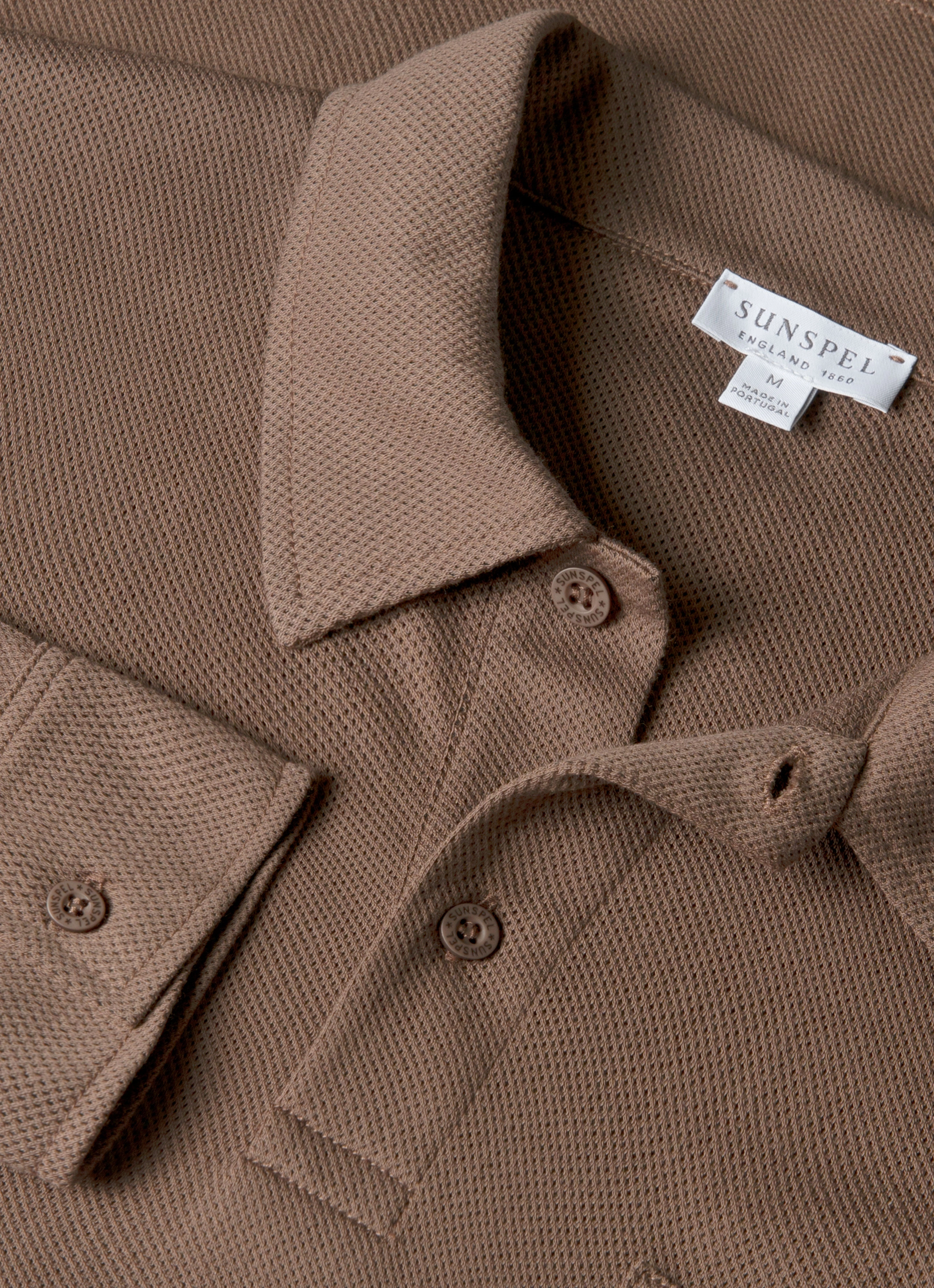 Modern Piece Work Men's Long Sleeve Riviera Polo Shirt in Bark