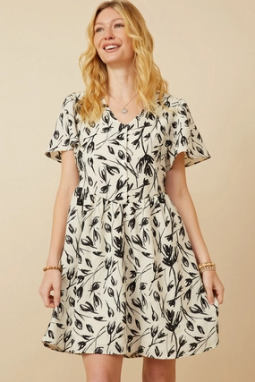 Summer Wear Monochromatic Floral Buttoned Dress