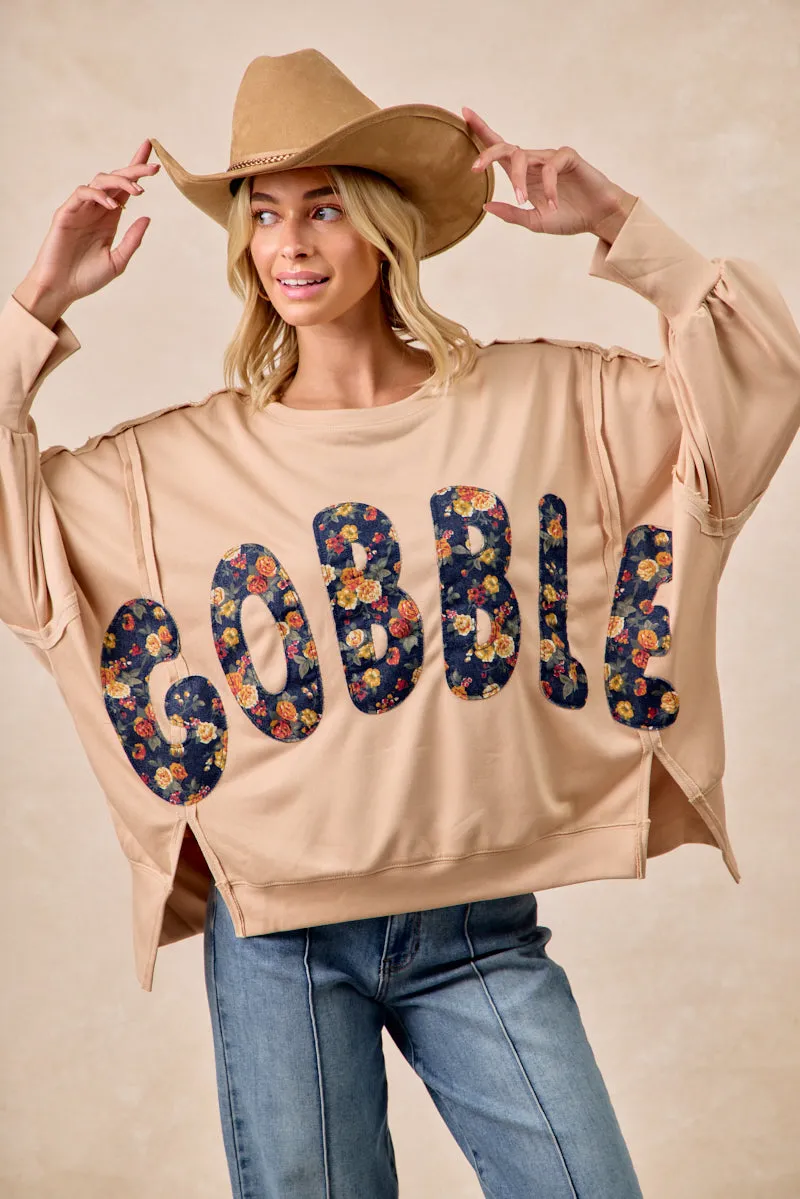 Warm Lining Breezy Layer Option IT3426G-25 | THANKSGIVING GOBBLE LETTER PATCHES SWEATSHIRT