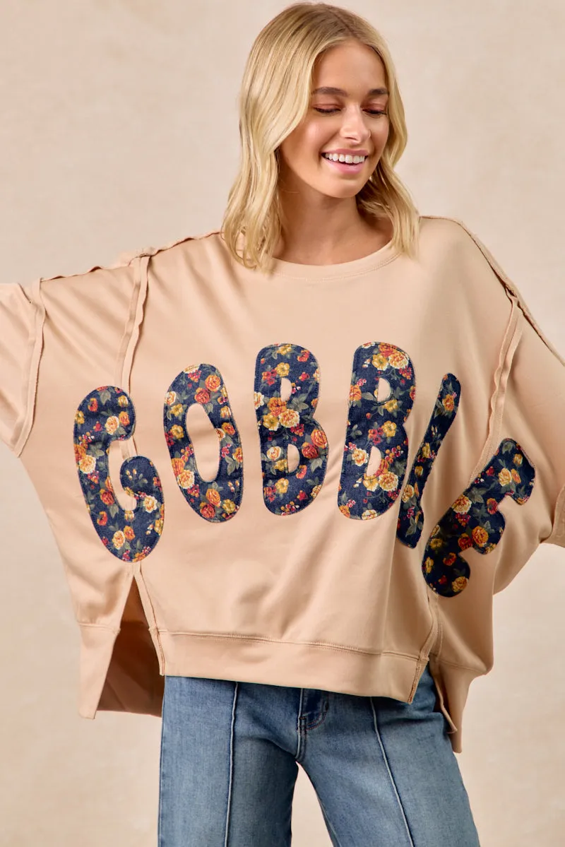 IT3426G-25 | THANKSGIVING GOBBLE LETTER PATCHES SWEATSHIRT Rain Guard