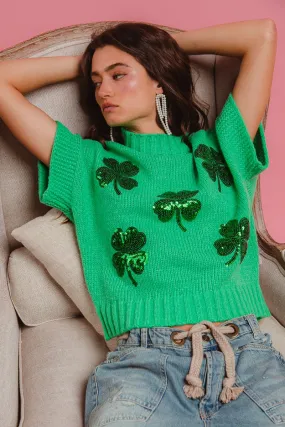 Layer Piece IT1388-25 | SEQUIN CLOVERS EMBROIDERY SLEEVELESS SWEATER TOP