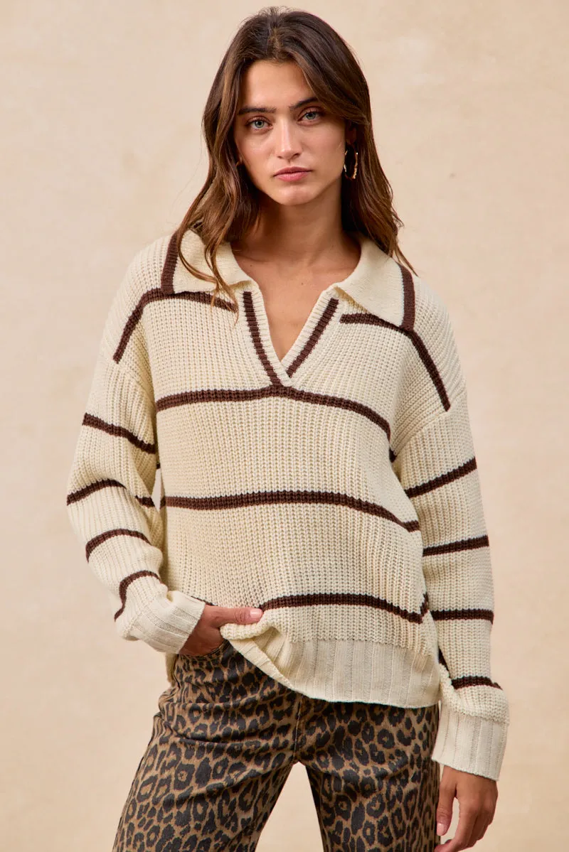 IT4819-01 | CONTRAST STRIPED V NECK SWEATER TOP Active Daily Wear