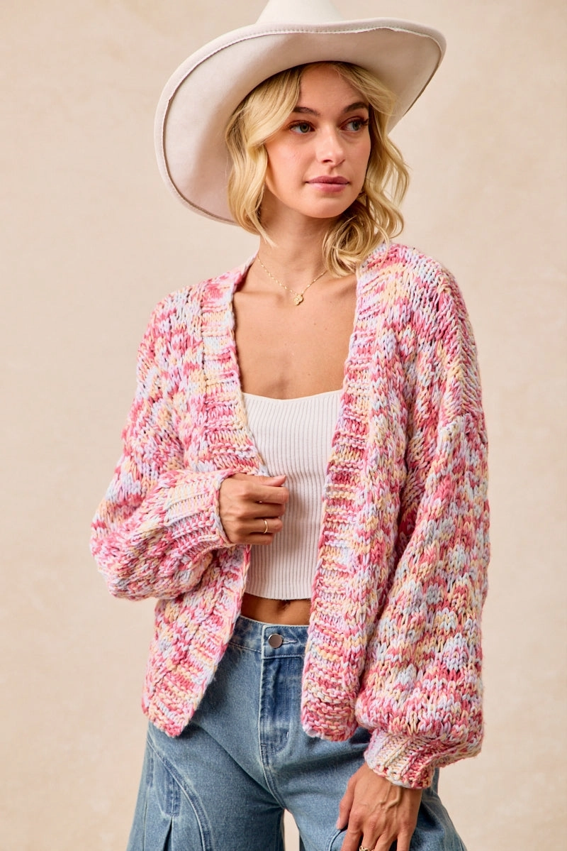 IT4516-01 | MULTI COLORS OPEN FRONT SWEATER CARDIGAN Layer Essential Piece Checkered Style