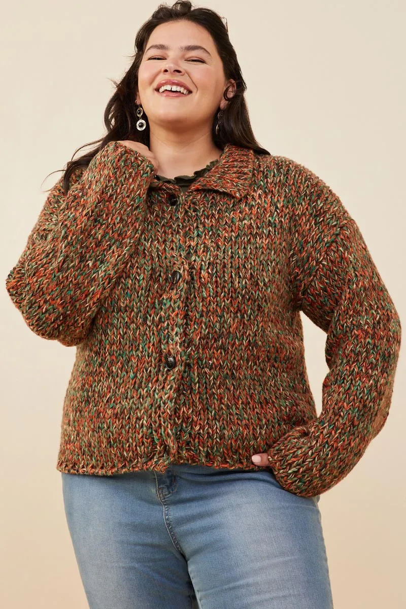 Multicolor Yarn Collared Button Sweater Cardigan Adventure Day Look