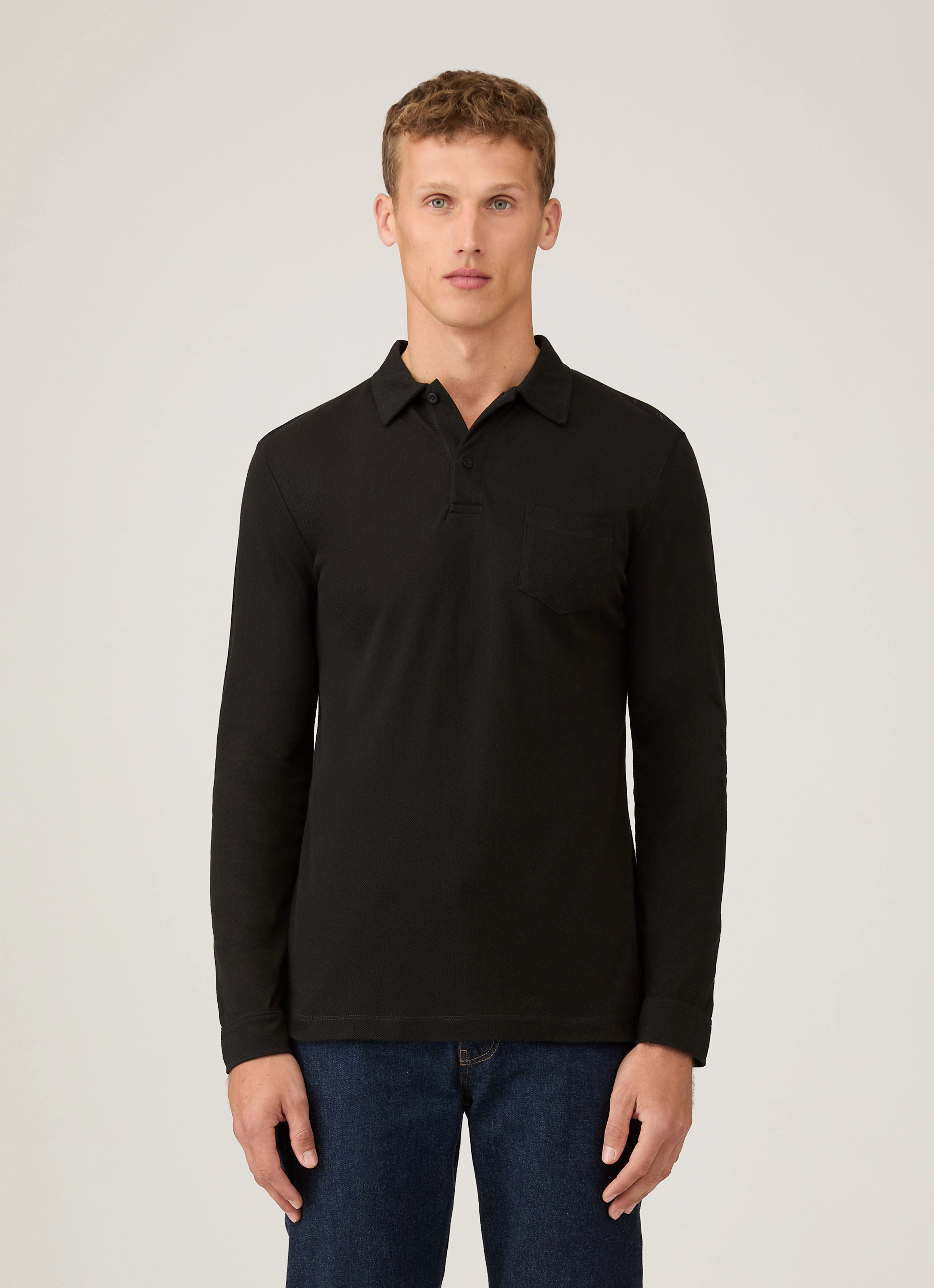 Must-Have Piece Men's Riviera Long Sleeve Polo Shirt in Black
