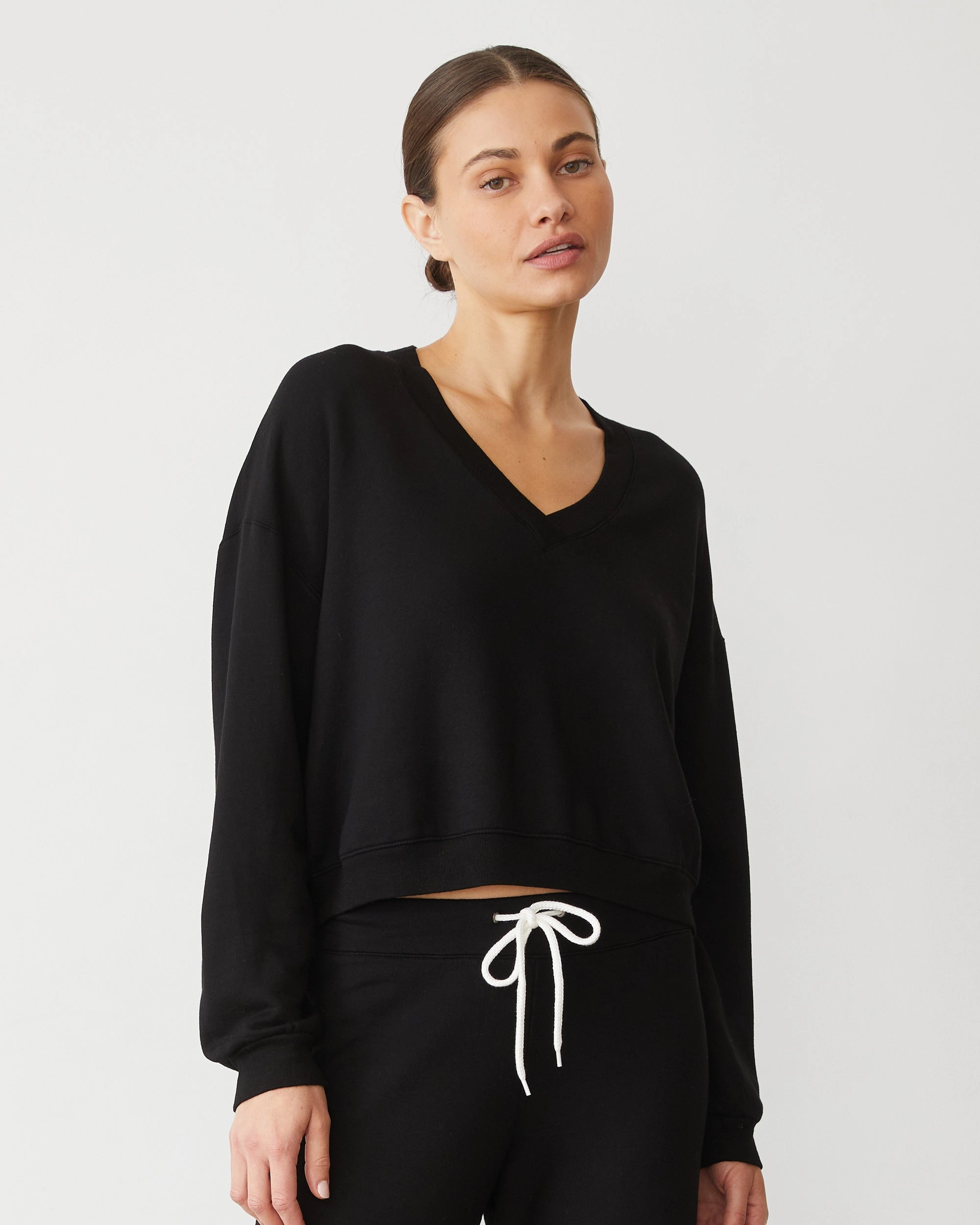 Nature Inspired Softfleece Crop V Neck Sweatshirt