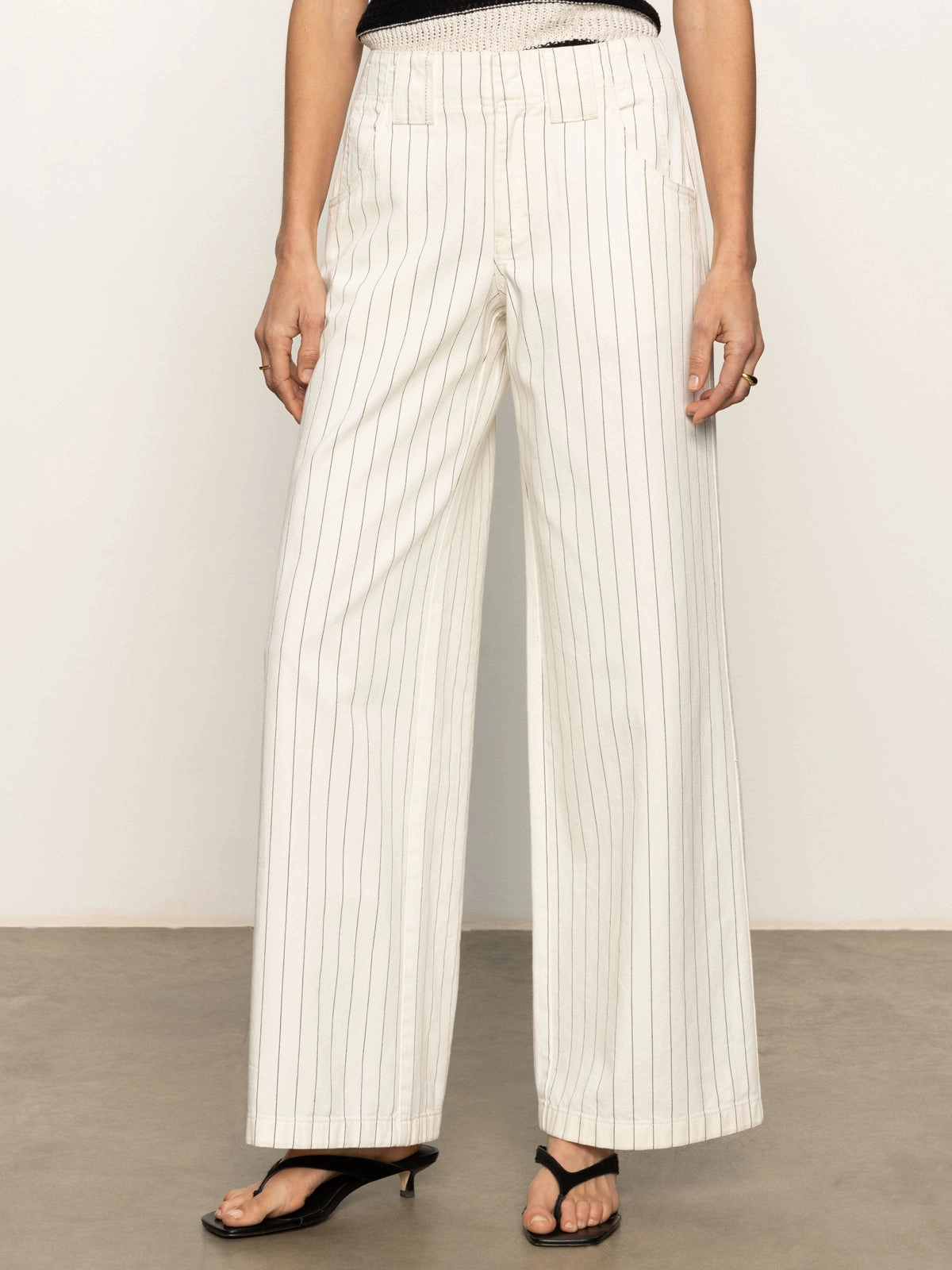 Arden Wide Leg Jeans Bleached White Pinstripe Couple Look Work Ready