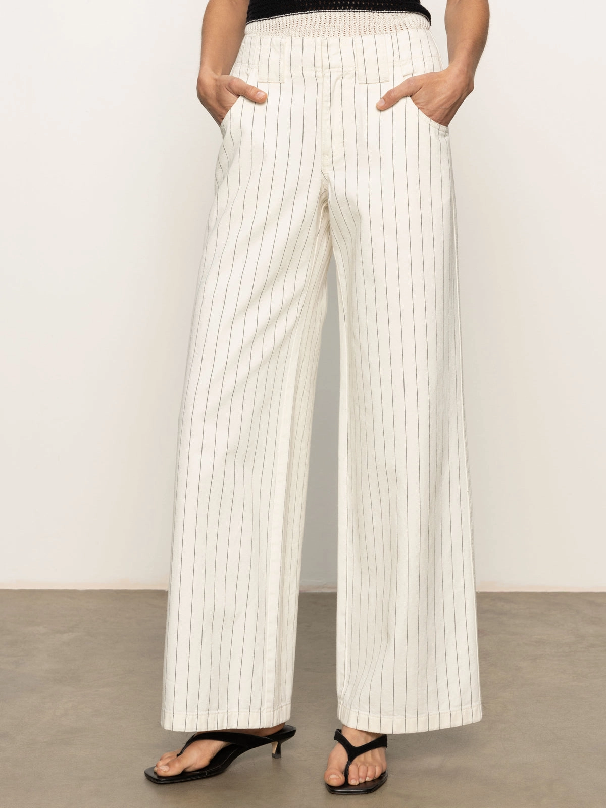 Neat Edge Arden Wide Leg Jeans Bleached White Pinstripe