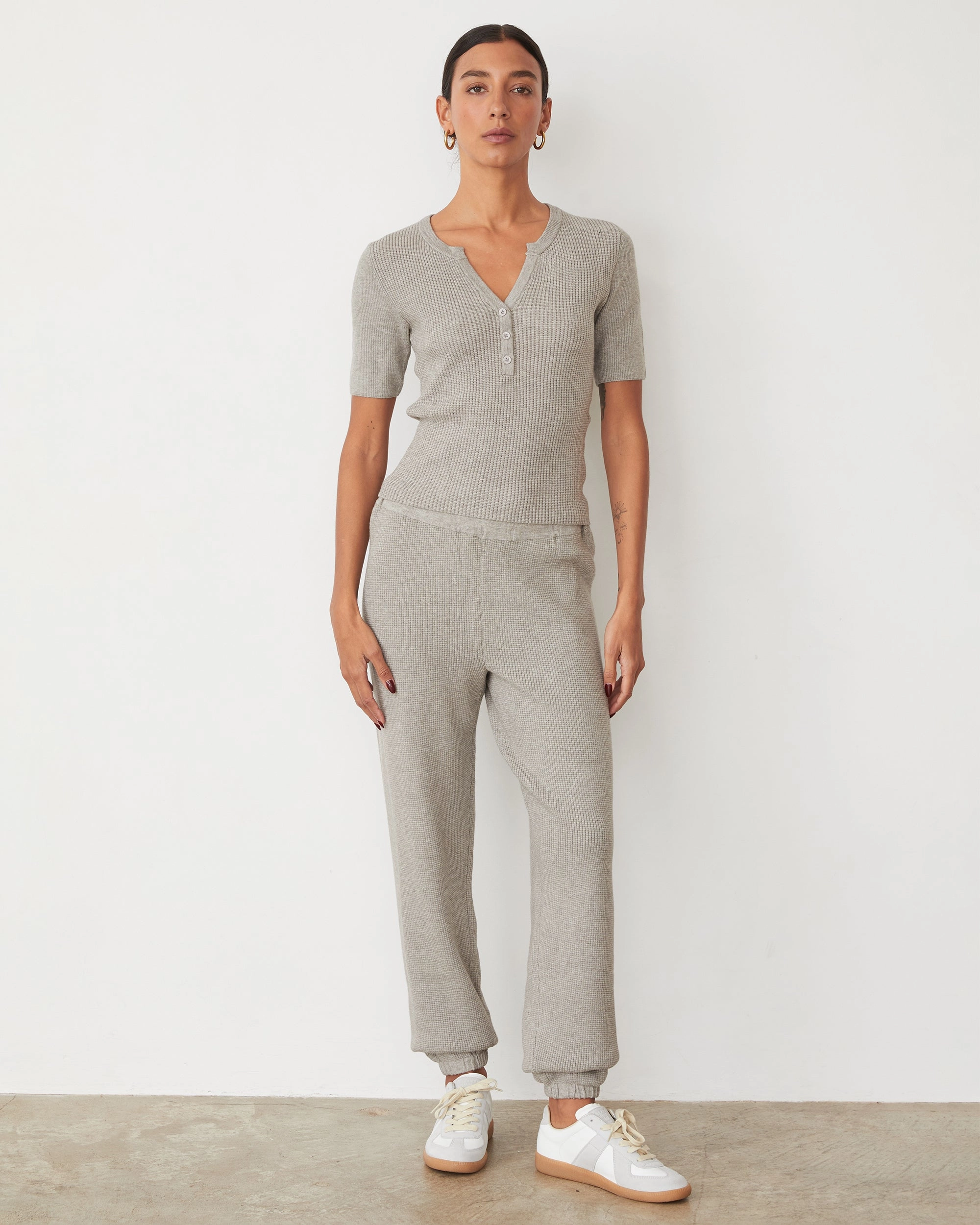 Neutral Finish Softknit Rib Waffle Henley