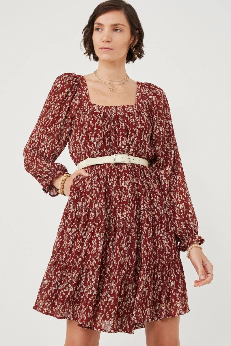 Urban Touch Ditsy Floral Cinched Puff Sleeve Square Neck Dress