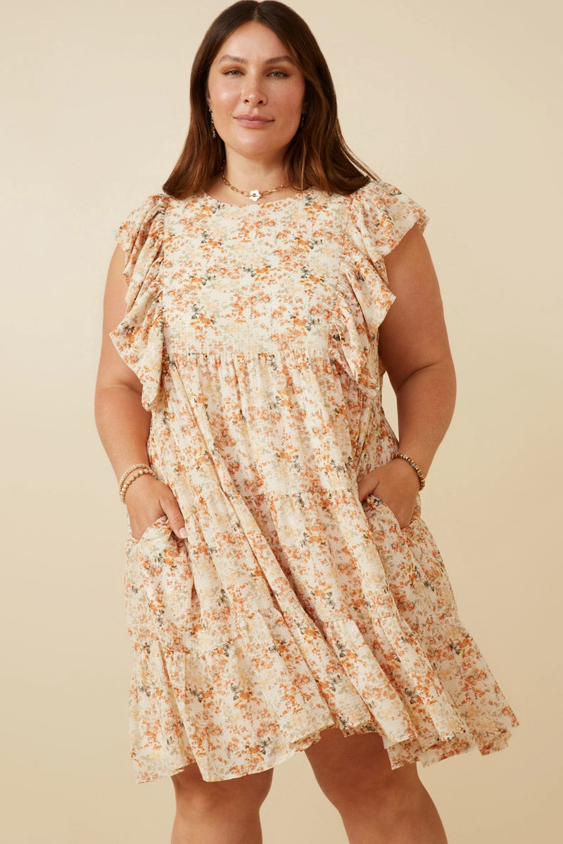 Flow Friendly Bright-Hue Womens Textured Floral Bubble Ruffled Dress