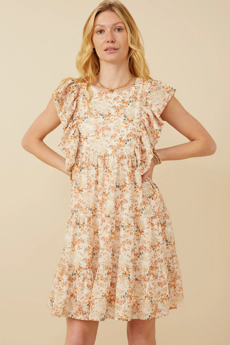Womens Textured Floral Bubble Ruffled Dress Maximalist-Trend