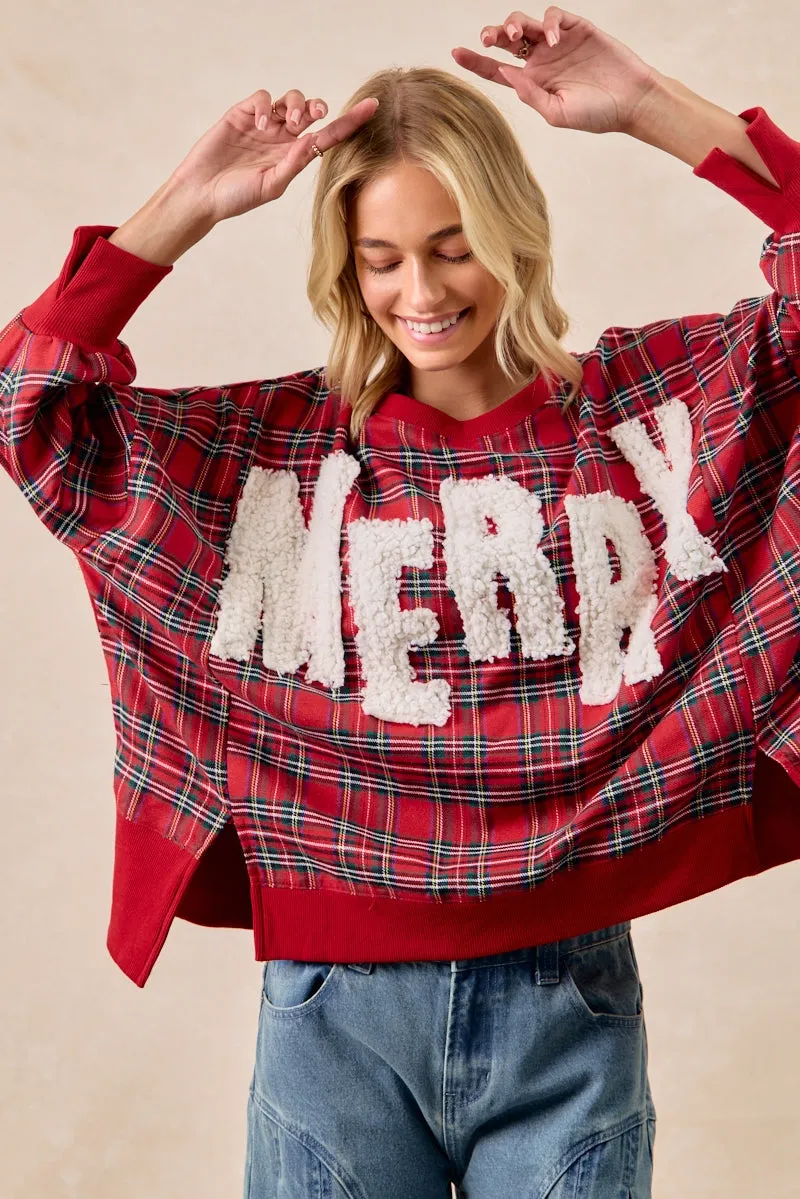 Timeless Fit Active Comfort IT3426G-22 | MERRY LETTER PATCHES CHRISTMAS PLAID SWEATSHIRT