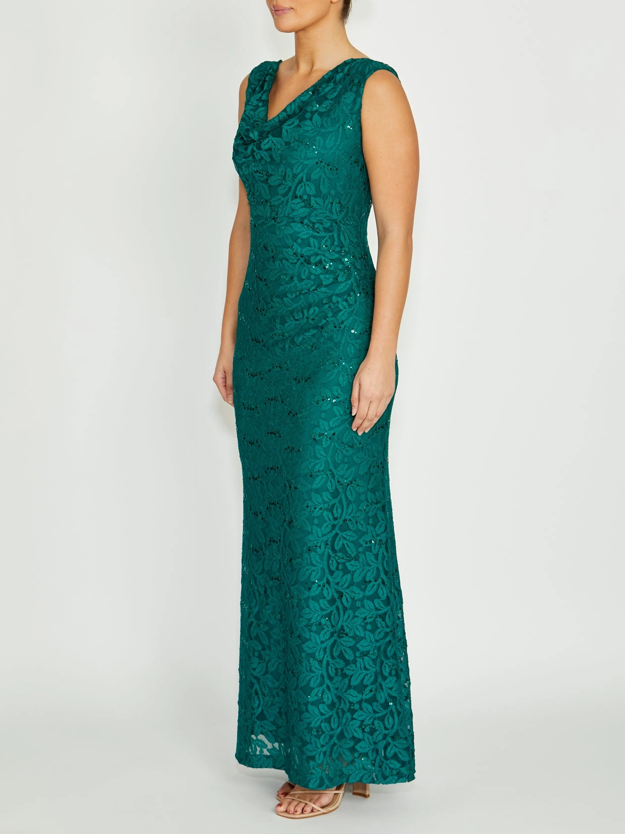 Occasion Ready Elisa Green Cowl Neck Gown