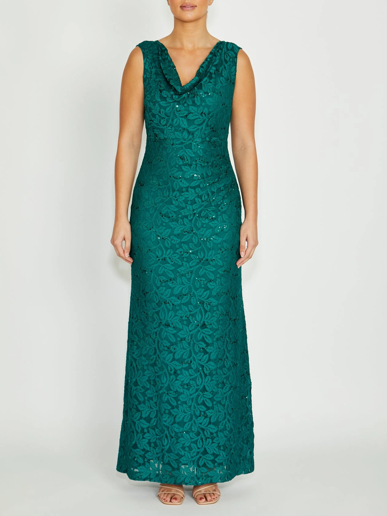 Elisa Green Cowl Neck Gown Villa Light Chill Piece