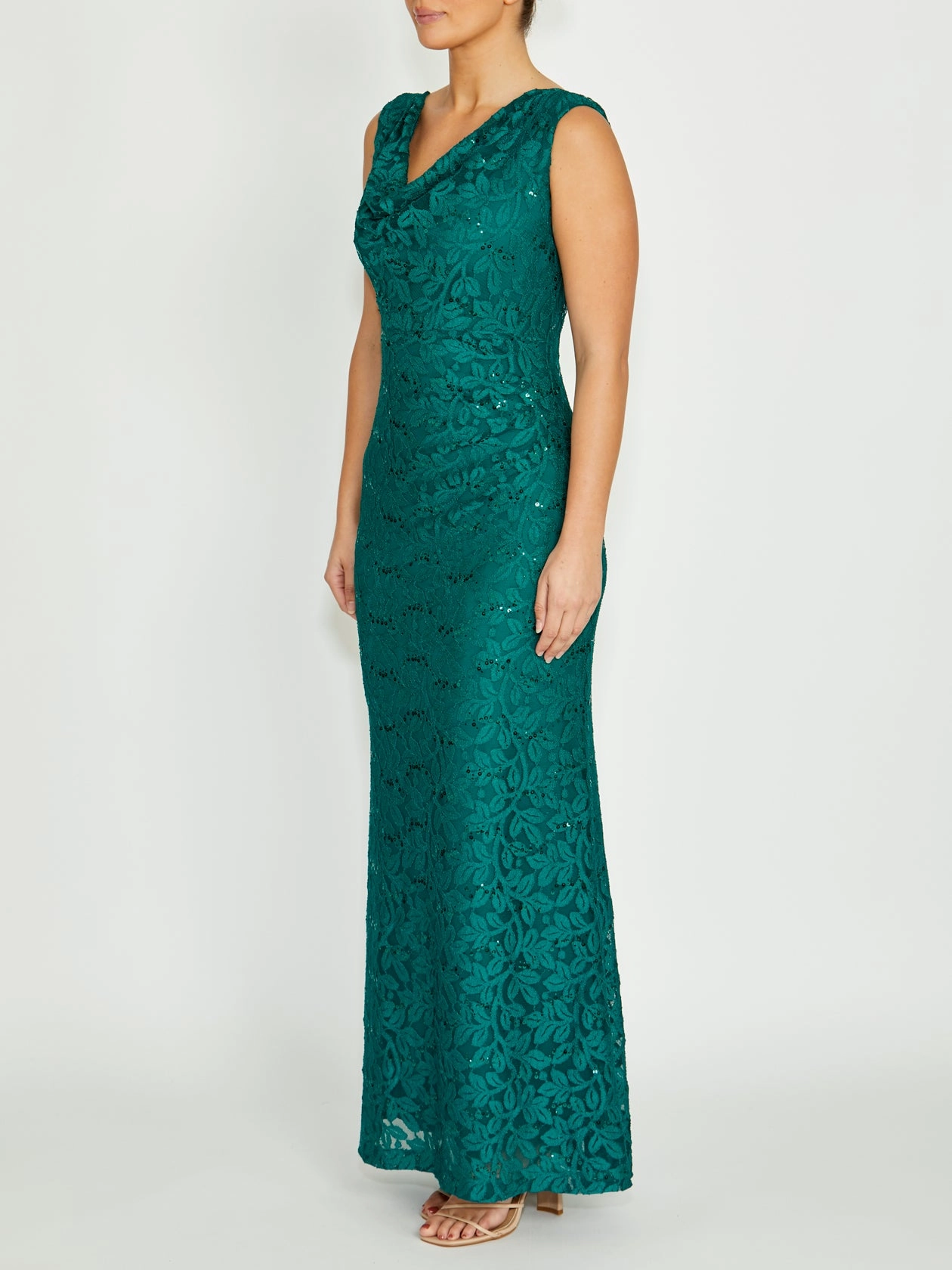 Occasion Ready Elisa Green Cowl Neck Gown