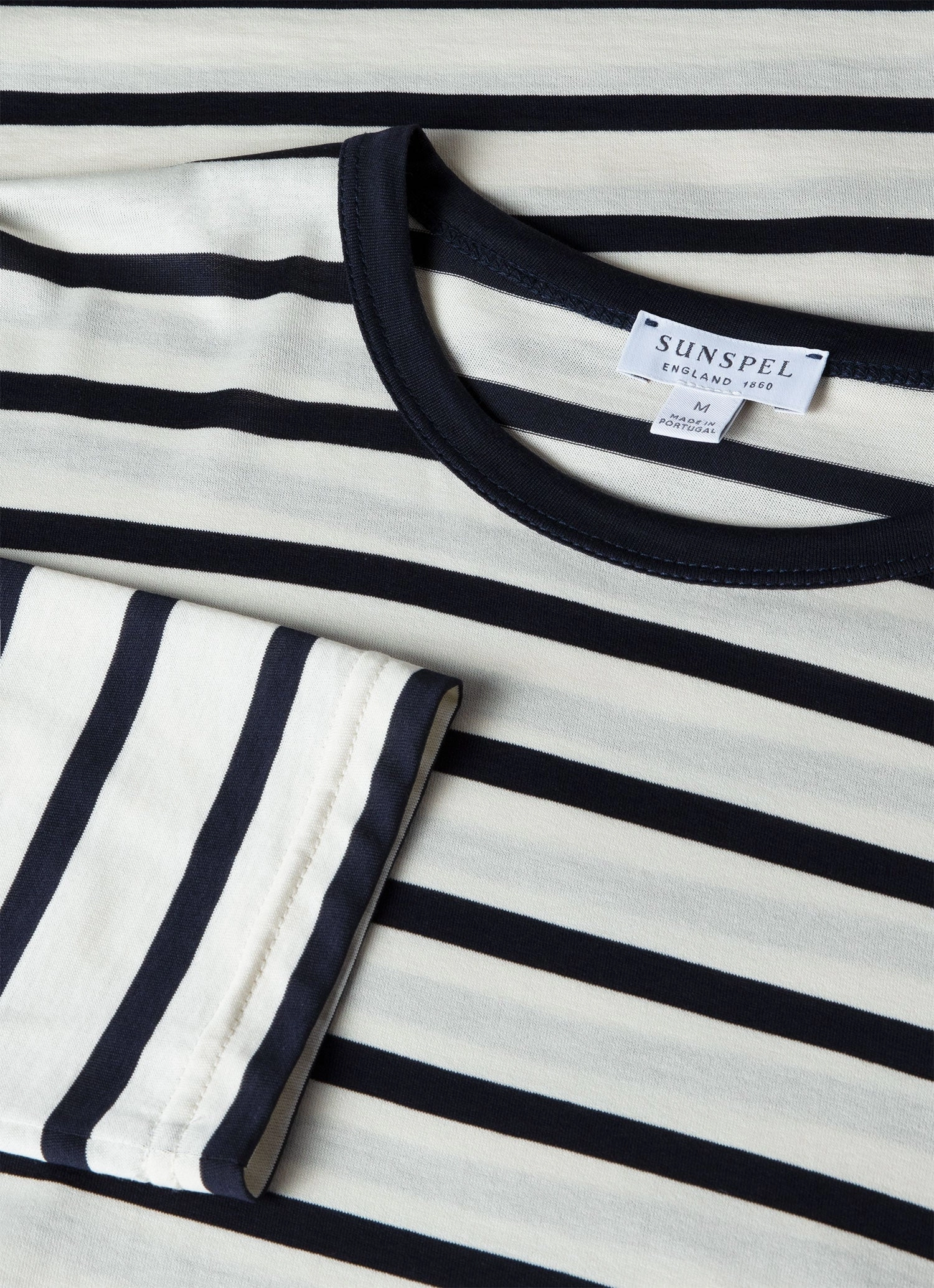 Off Duty Style Men's Long Sleeve Classic T-shirt in Ecru/Navy Breton Stripe