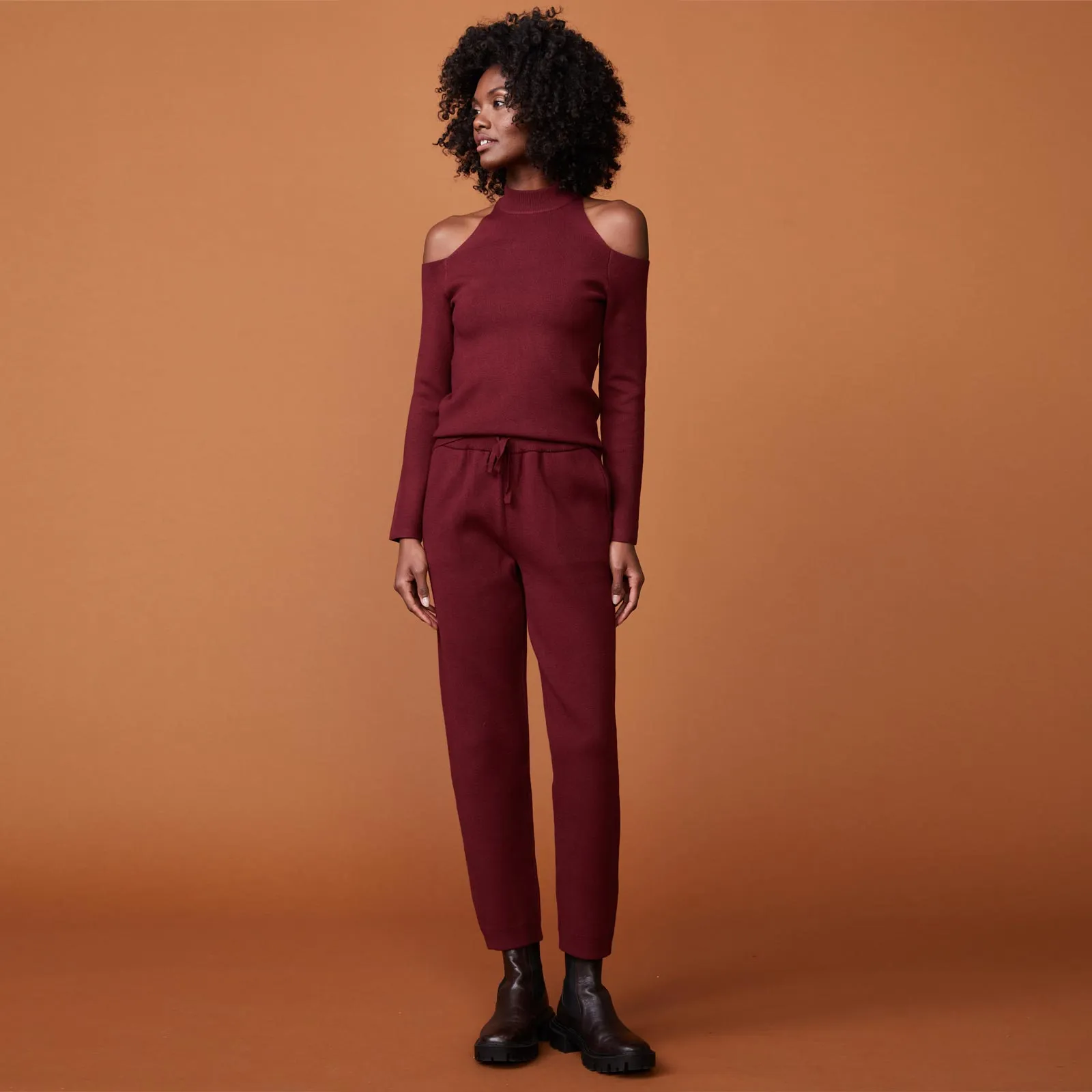 Office Ready Supersoft Sweater Knit Cold Shoulder Top