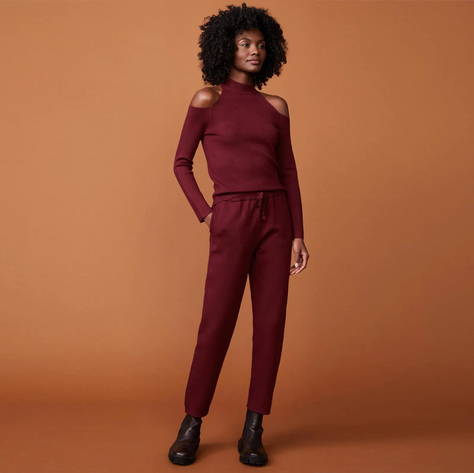 Office Ready Supersoft Sweater Knit Cold Shoulder Top