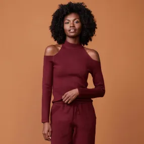 Luxury Meeting Interview Outfit Supersoft Sweater Knit Cold Shoulder Top