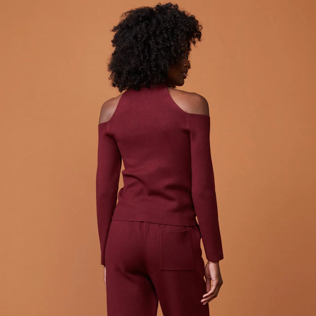 Office Ready Supersoft Sweater Knit Cold Shoulder Top