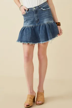 Distressed High Waist Drop Hem Denim Skirt Everyday Style