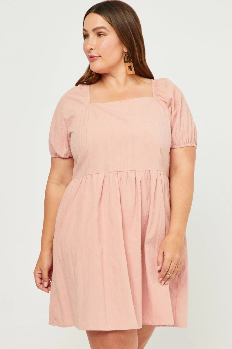 Square Neck Textured Smocked Back Dress Fall Comfort Structured-Shape