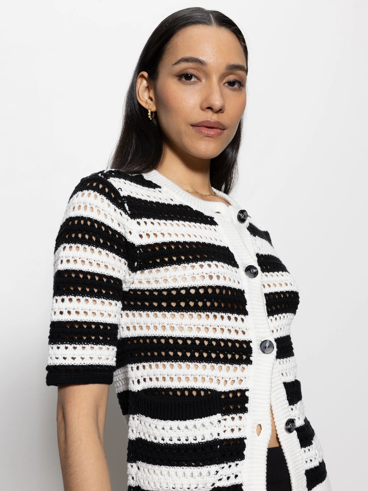 Open Knit Sweater Jacket Chalk / Black Stripe Snug Knit