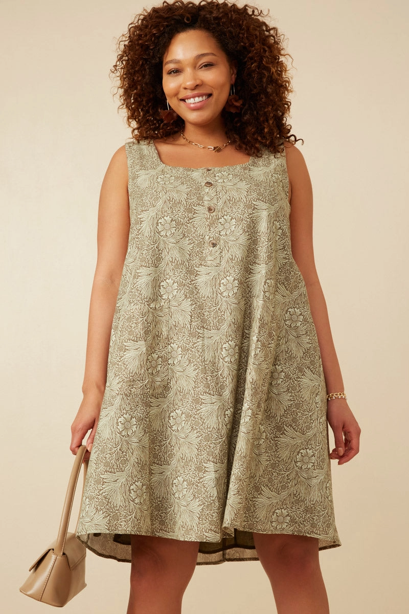 Floral Print Button Detail Tank Dress Easy Go