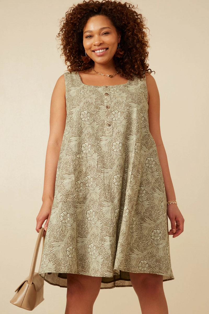 Smart Vibe Floral Print Button Detail Tank Dress