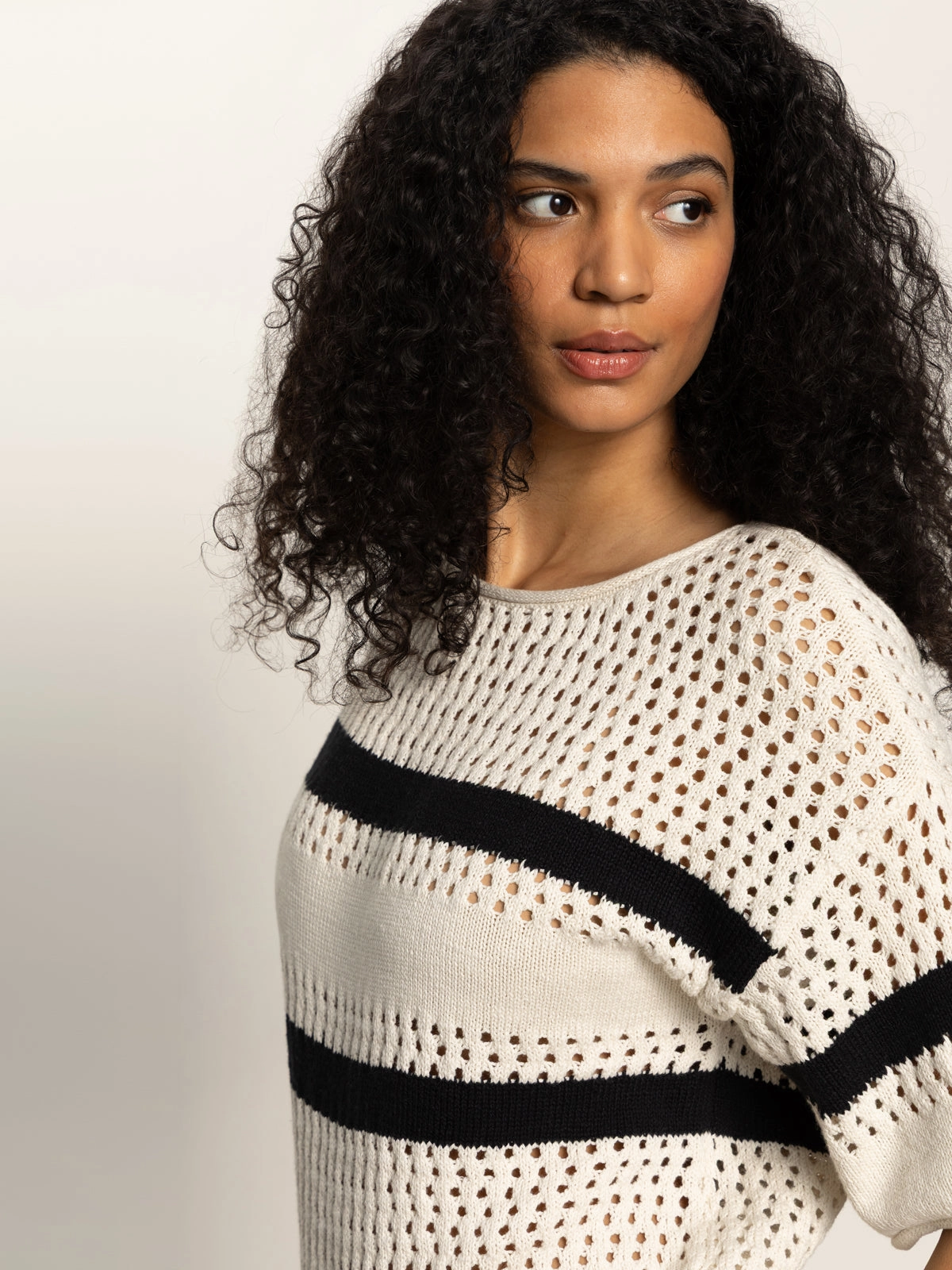 Openwork Tee Black Chalk Stripe Trendy Style