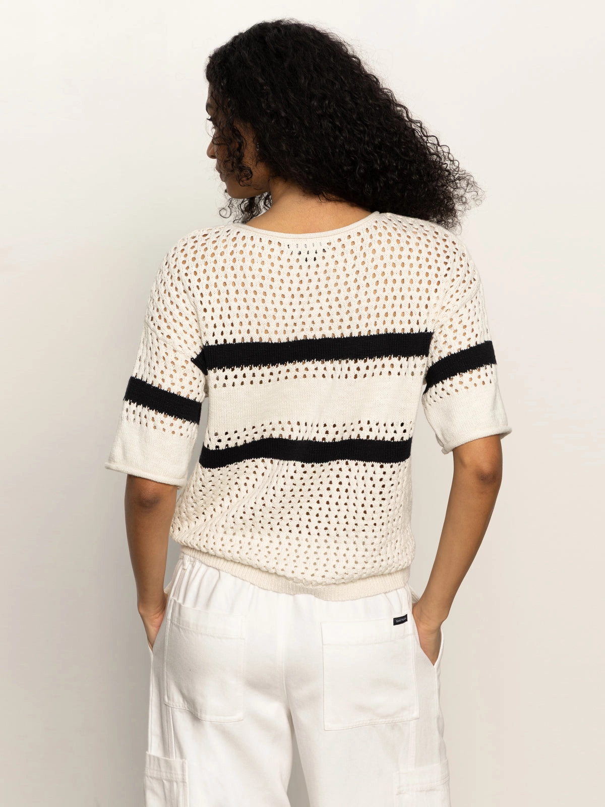 Openwork Tee Black Chalk Stripe Trendy Style