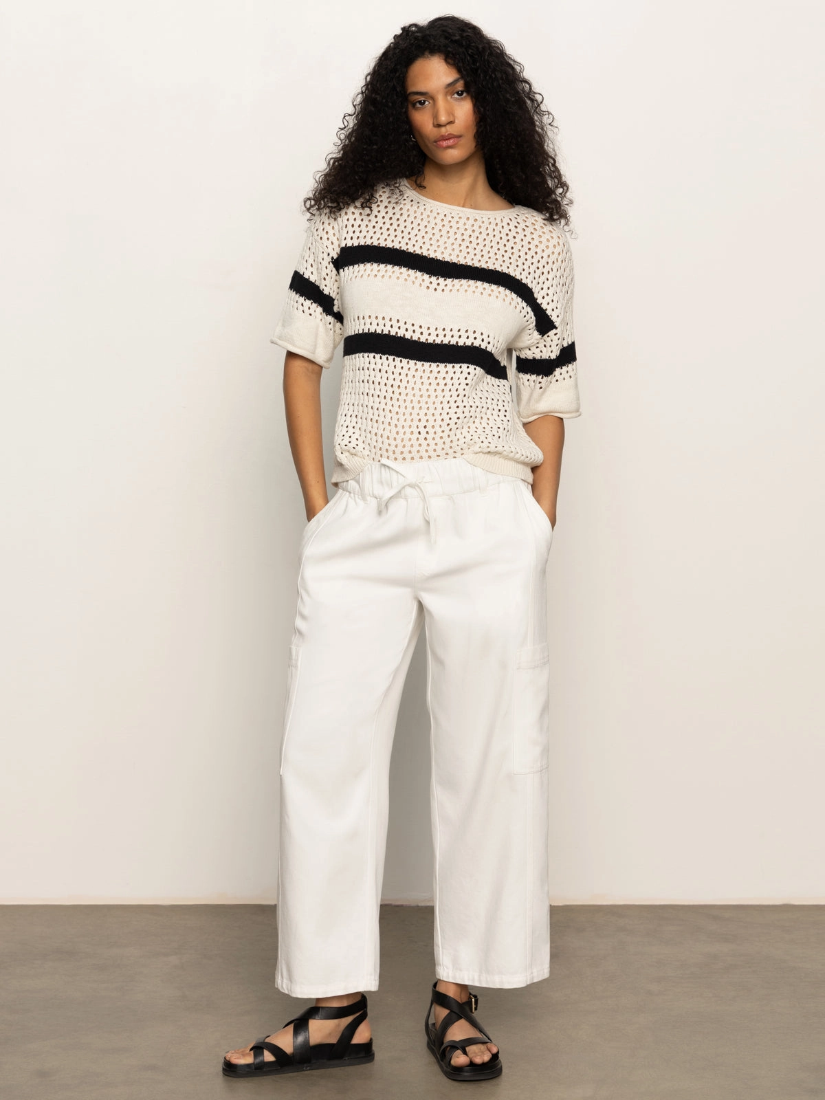 Openwork Tee Black Chalk Stripe Trendy Style