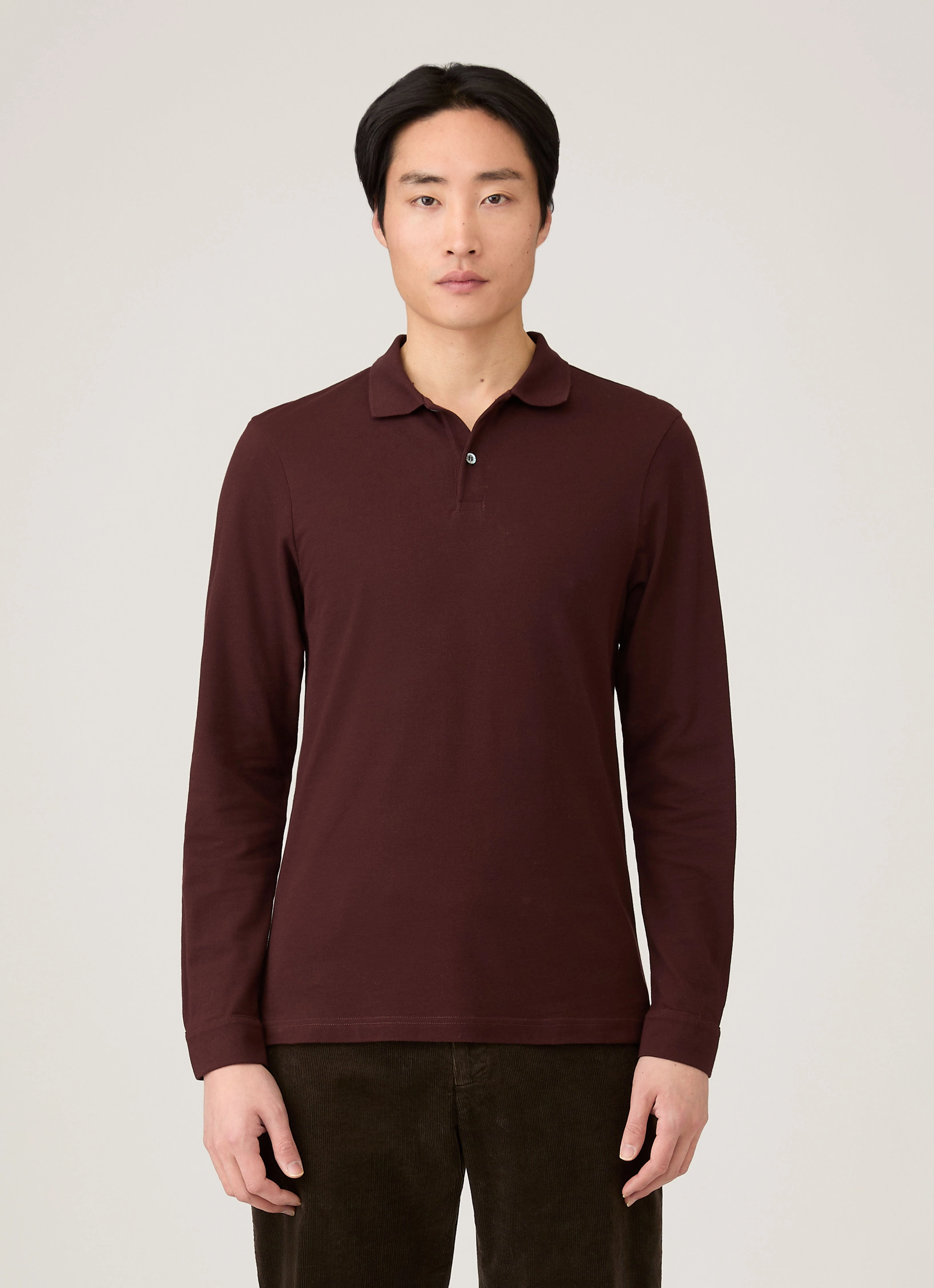 Original Look Running Men's Long Sleeve Piqu?? Polo Shirt in Bakelite