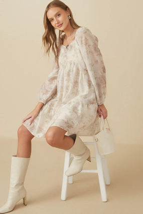 Floral Print Sweetheart Neck Organza Dress Edgy Layers Daily Style