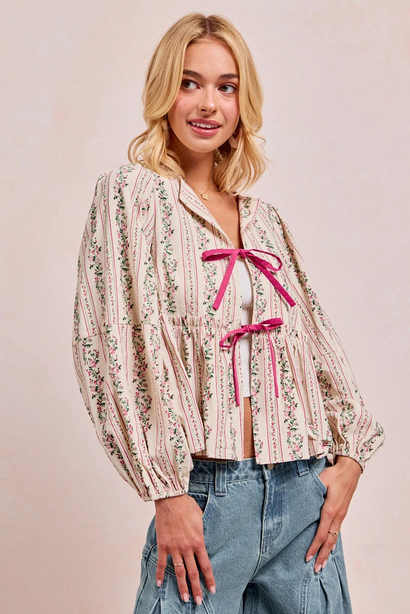 Snow Ready Outfit IT4444S-02 | FLORAL PRINTED WOVEN TOP WITH BALLOON SLEEVES
