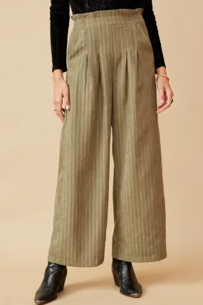 Comfy Waistband Paberbag Waist Striped Wide Leg Pants