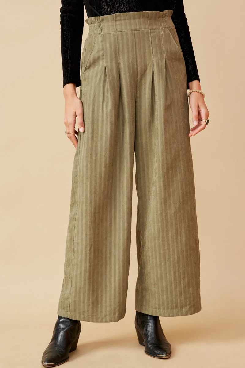 Comfy Waistband Paberbag Waist Striped Wide Leg Pants