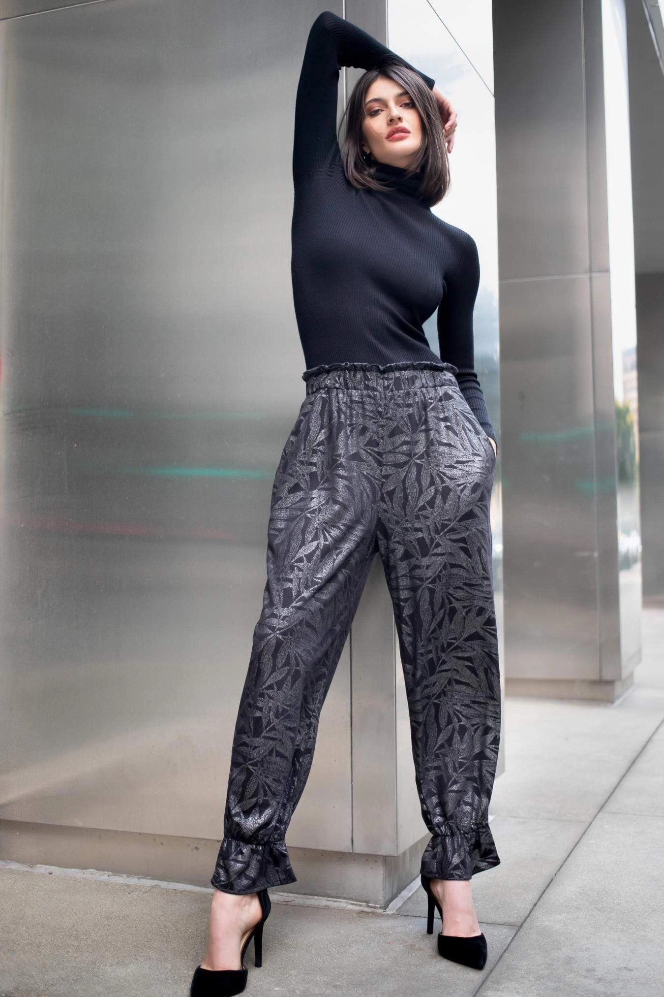 Pablo Pants-Metallic Fern lightweight breathable Embroidered Detail