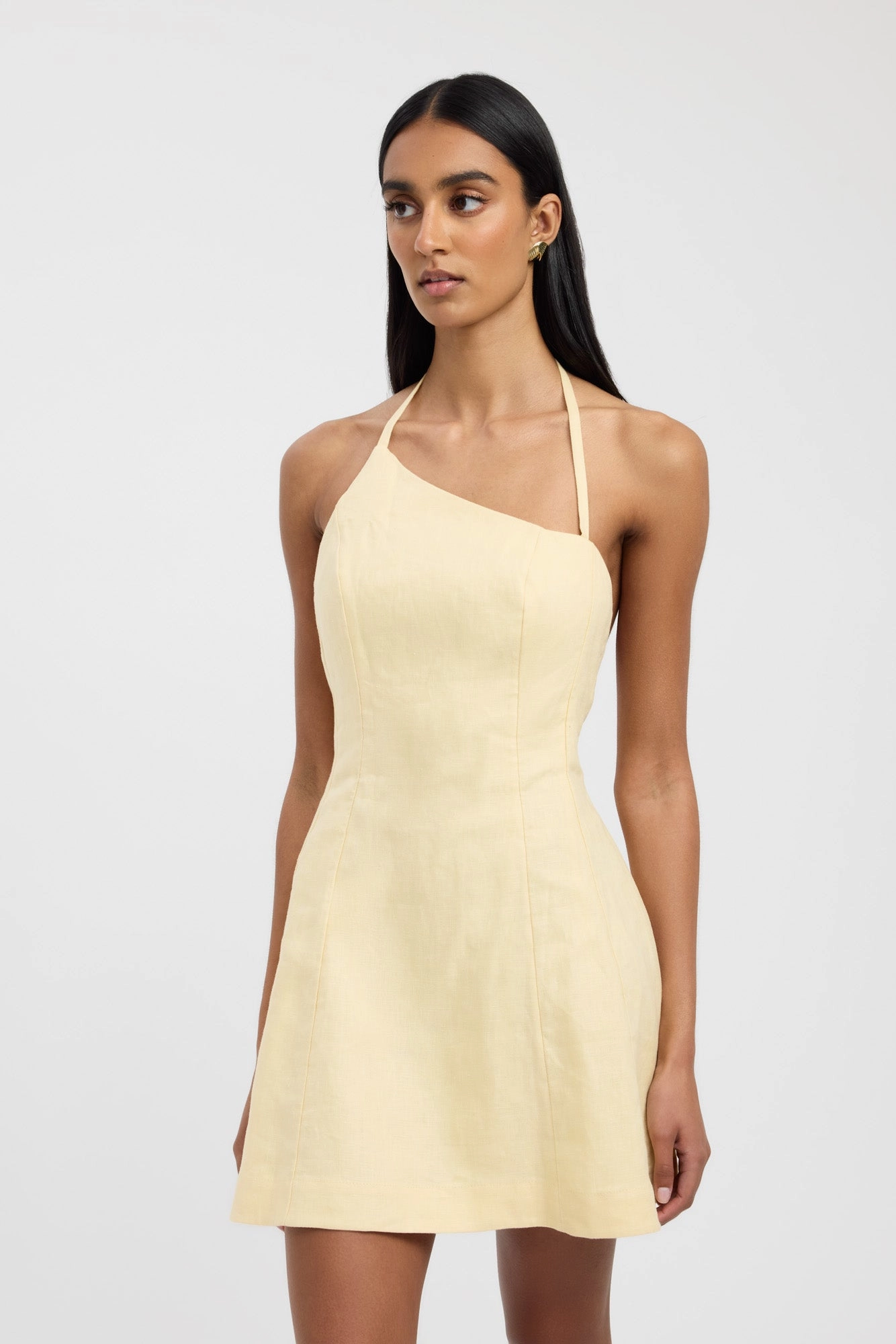 Palm One Shoulder Mini Dress Long Sleeve