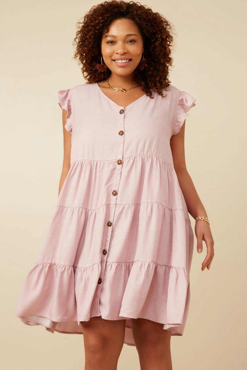 Ruffled Button Down Tiered Tank Dress Sharp Style