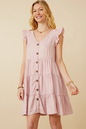 Ruffled Button Down Tiered Tank Dress Comfy Texture Softly Structured